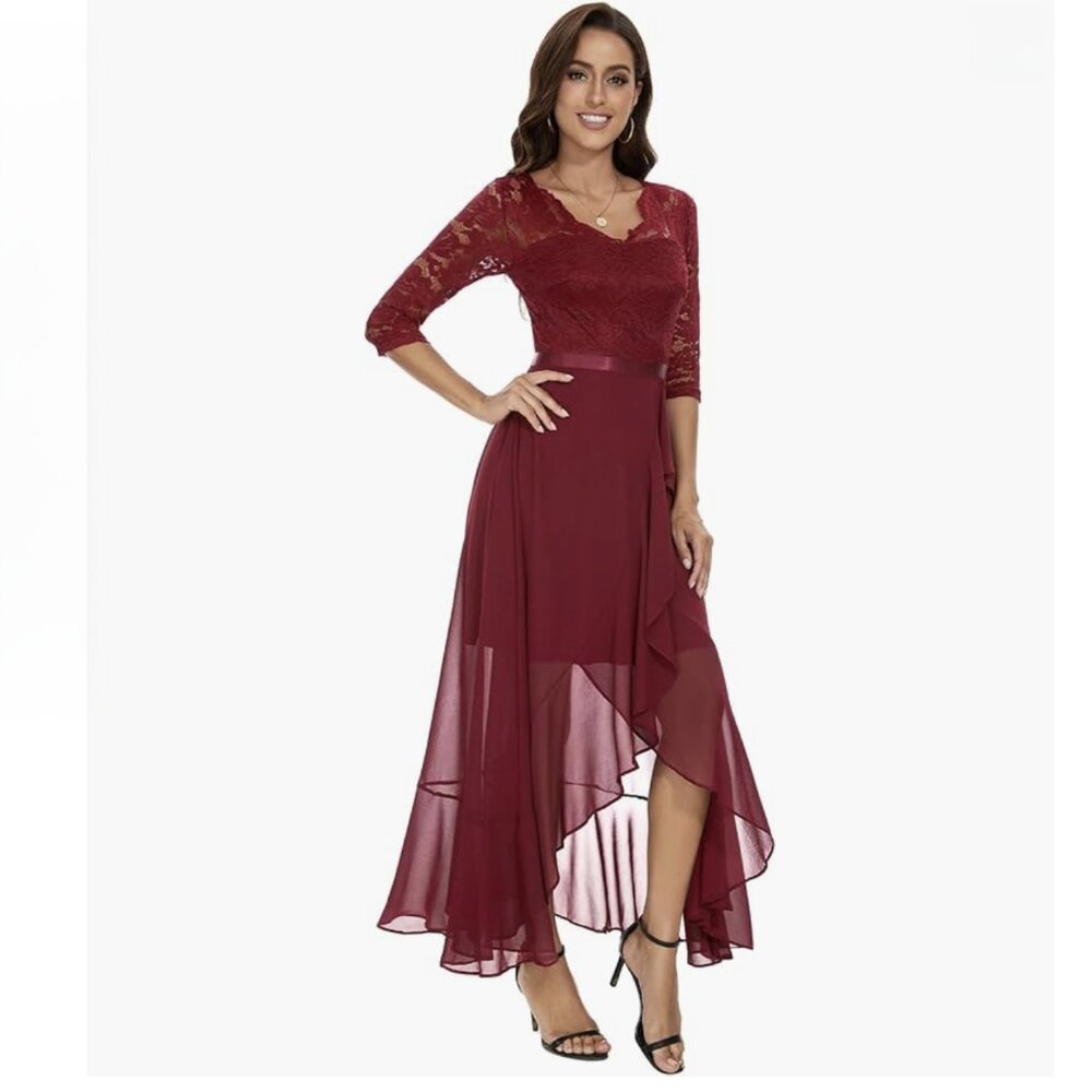 Bbonlinedress  V-Neck Hi Low Floral Lace Dress,